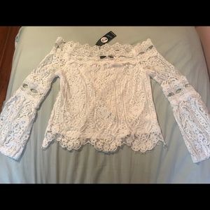 Boohoo White Off the Shoulder Lace Top